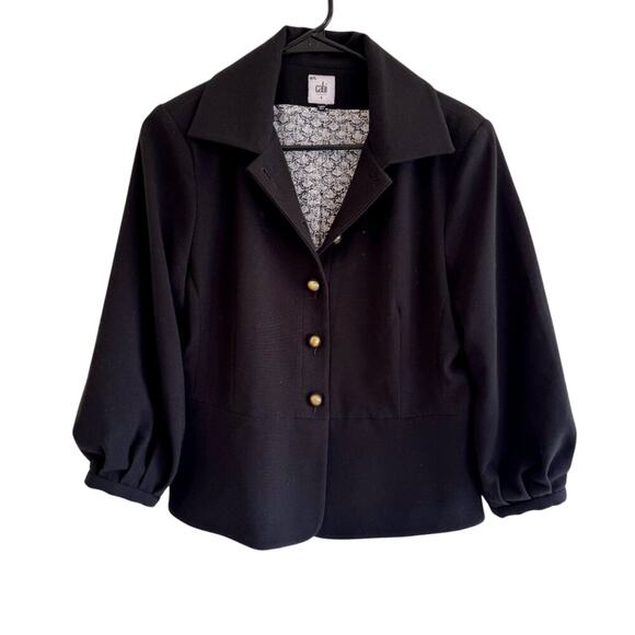 Cabi #3027 Abbott Billow Sleeve Military Style Black Gold Button Blazer Size 8 - Picture 3 of 6